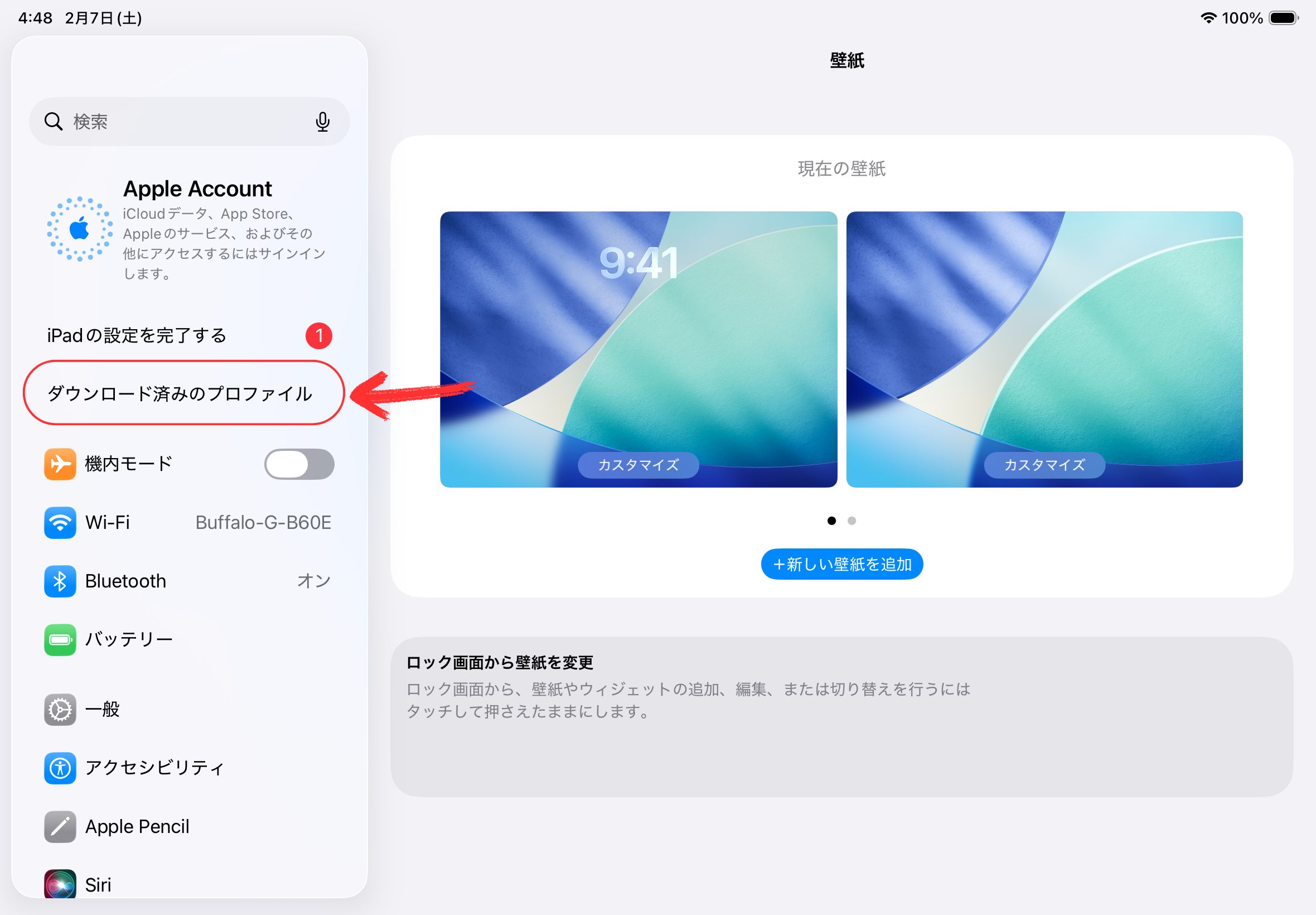ダウンロード済みのプロファイル